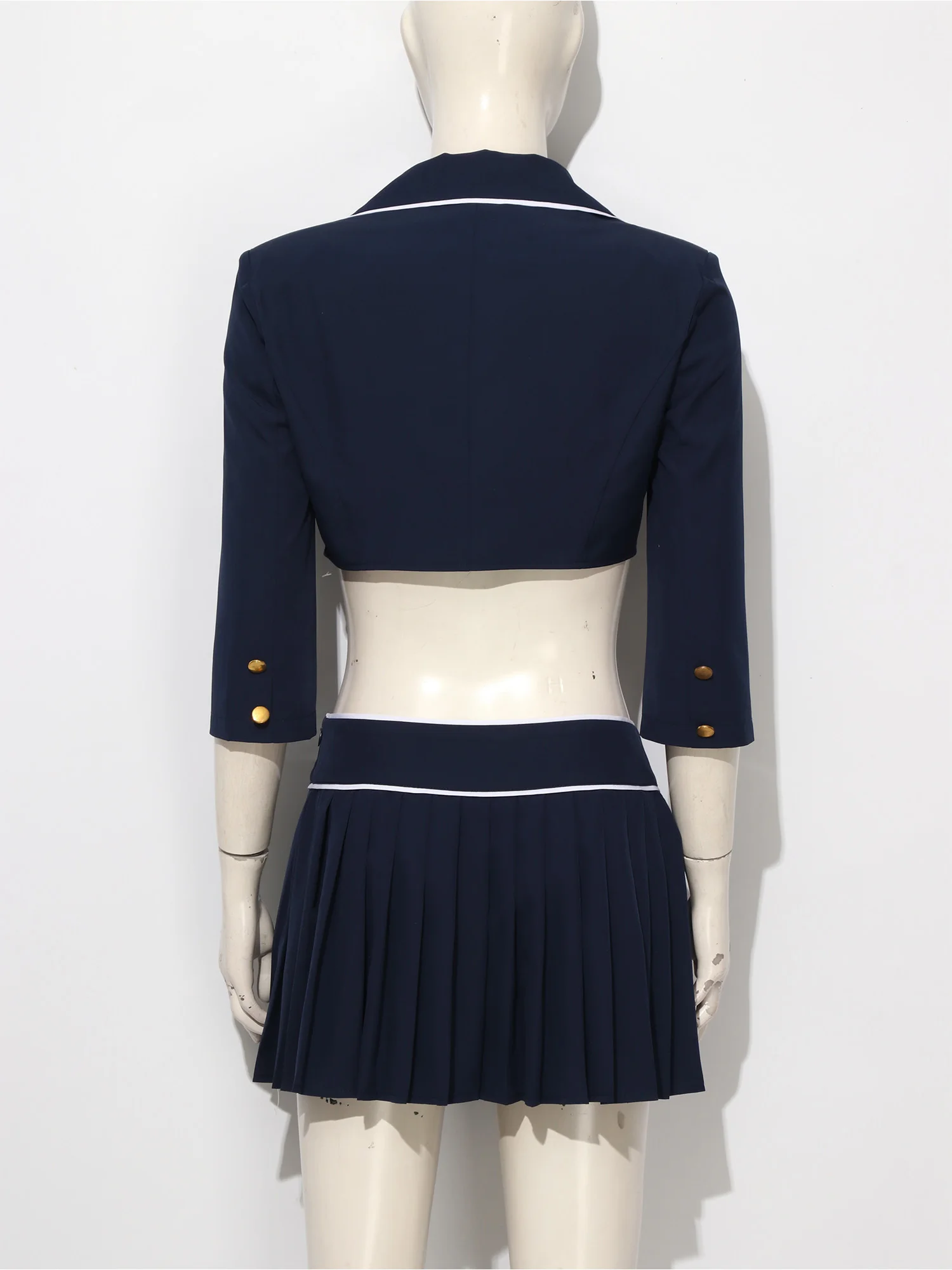 Women Schoolgirl Cosplay Costume 3/4 Sleeve Crop Blazer Jacket+Skirt JK School Uniform Anime Cosplay Halloween Theme Party Suit view 4