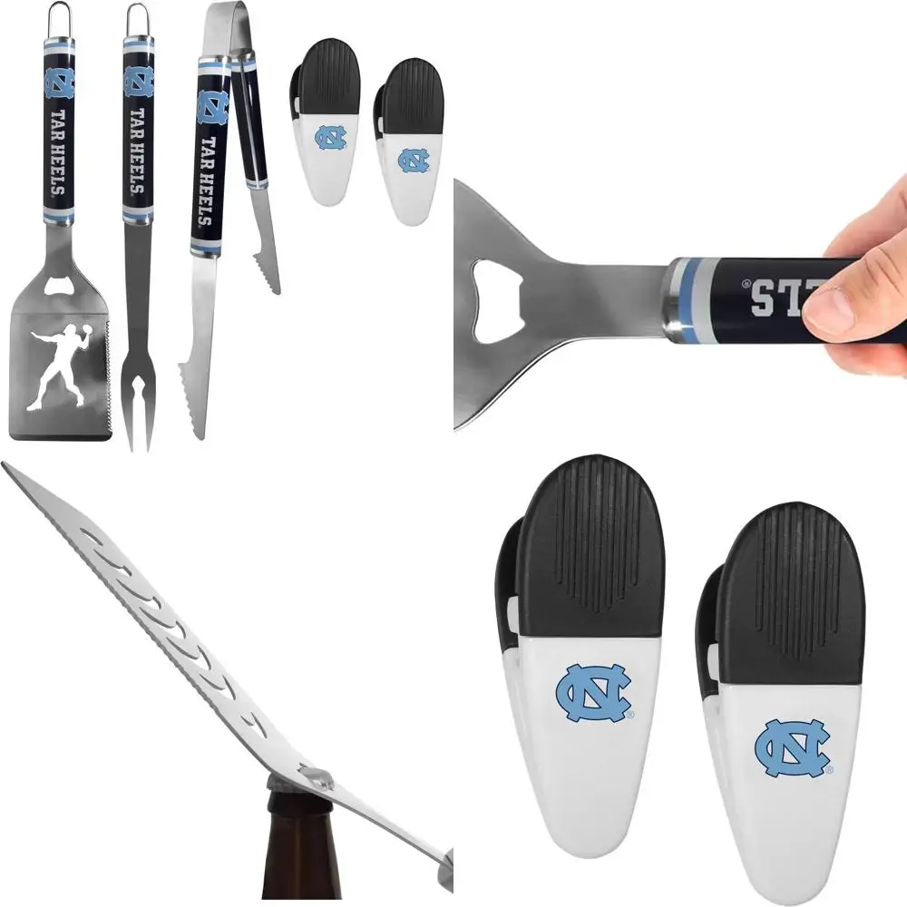 

North Carolina Tar Heels 3-Piece Steel BBQ Tool Set with Chip Clips, Team-Colored, One Size