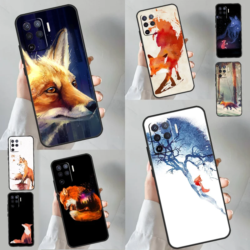 Watercolor Painting The Fox For OPPO A53 A5 A9 2020 A96 A76 A16 A54 A74 A94 A58 A78 A98 A52 A72 A15 A17 A57 A77 A79 Case