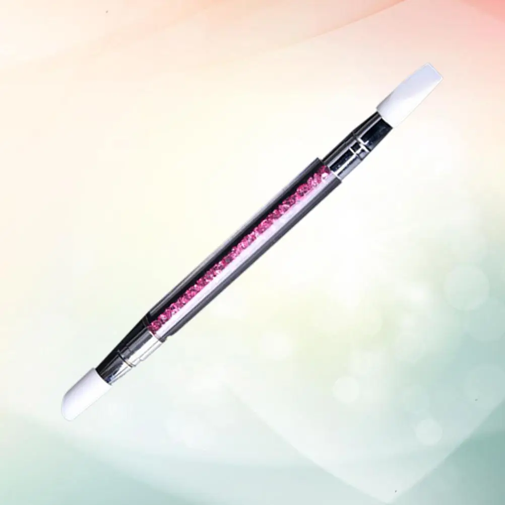 Nail Carving Brushes Silicone Head Clear Acrylic Tube Crystal Rhinestone Pink Multifunctional Soft Carving Flowers Patterns