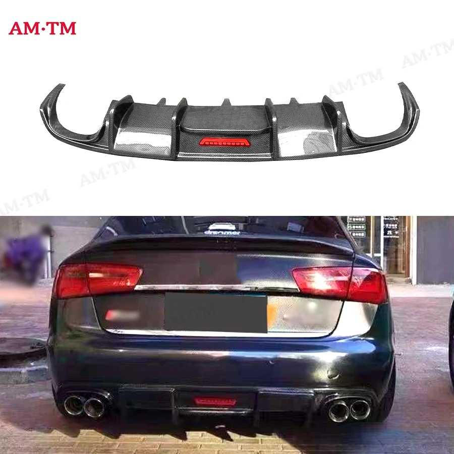 For Audi A6 C7 2012-2015 KB Style Carbon Fiber With lights Back lip Car Rear Bumper Lip Diffuser Spoiler Parts Upgrade Body kit
