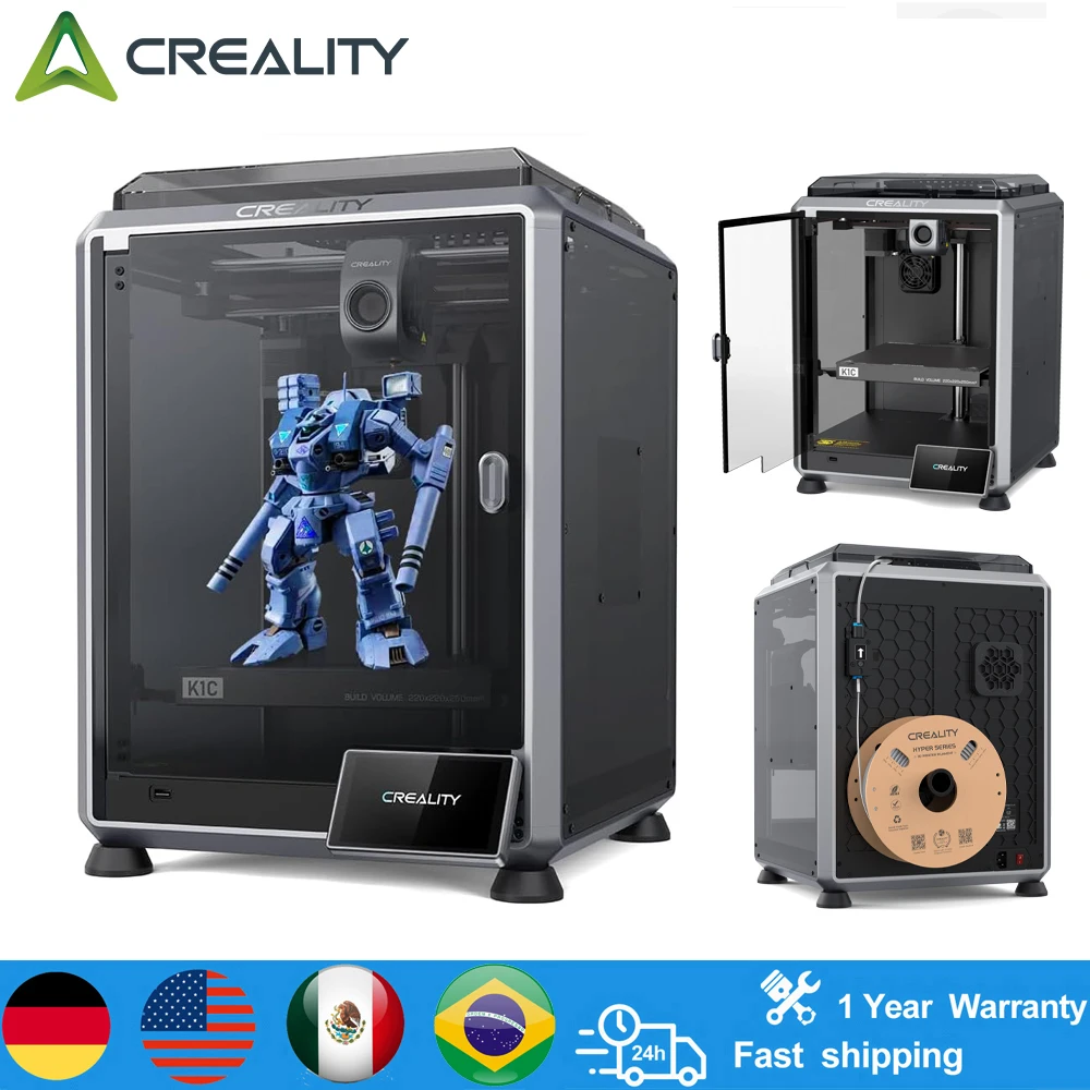 

3D-принтер Creality K1C, 600 мм/с, с автоматическим выравниванием, прочный прямой экструдер, трехметаллическое сопло 300 ° Печать C с камерой AI 3D-принте K1