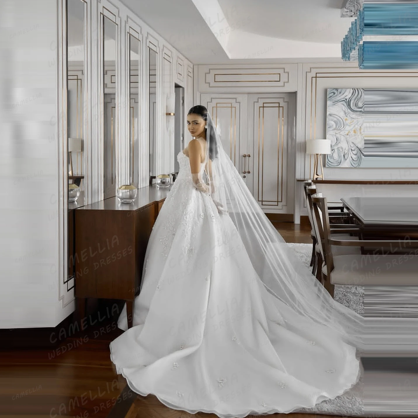 Robes De mariée De luxe pour femmes, ligne A, avec des Appliques scintillantes, Sexy, sans bretelles, sans manches, personnalisées, 2025