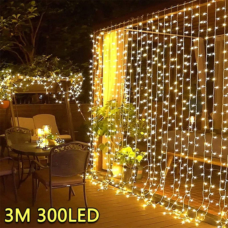 3M LED-gordijn Lichtslingers Fee Decoratie USB Vakantie Garland Lamp 8 Modus Voor Huis Tuin Kerstfeest Nieuwjaar Bruiloft