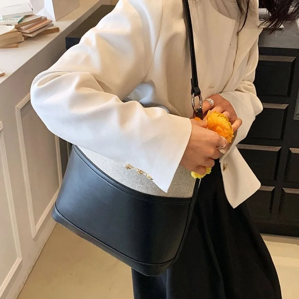 

Patchwork PU Leather Shoulder Bag Korean Style Large Capacity Retro Underarm Bag Handbag Casual New Design Tote Bag Women