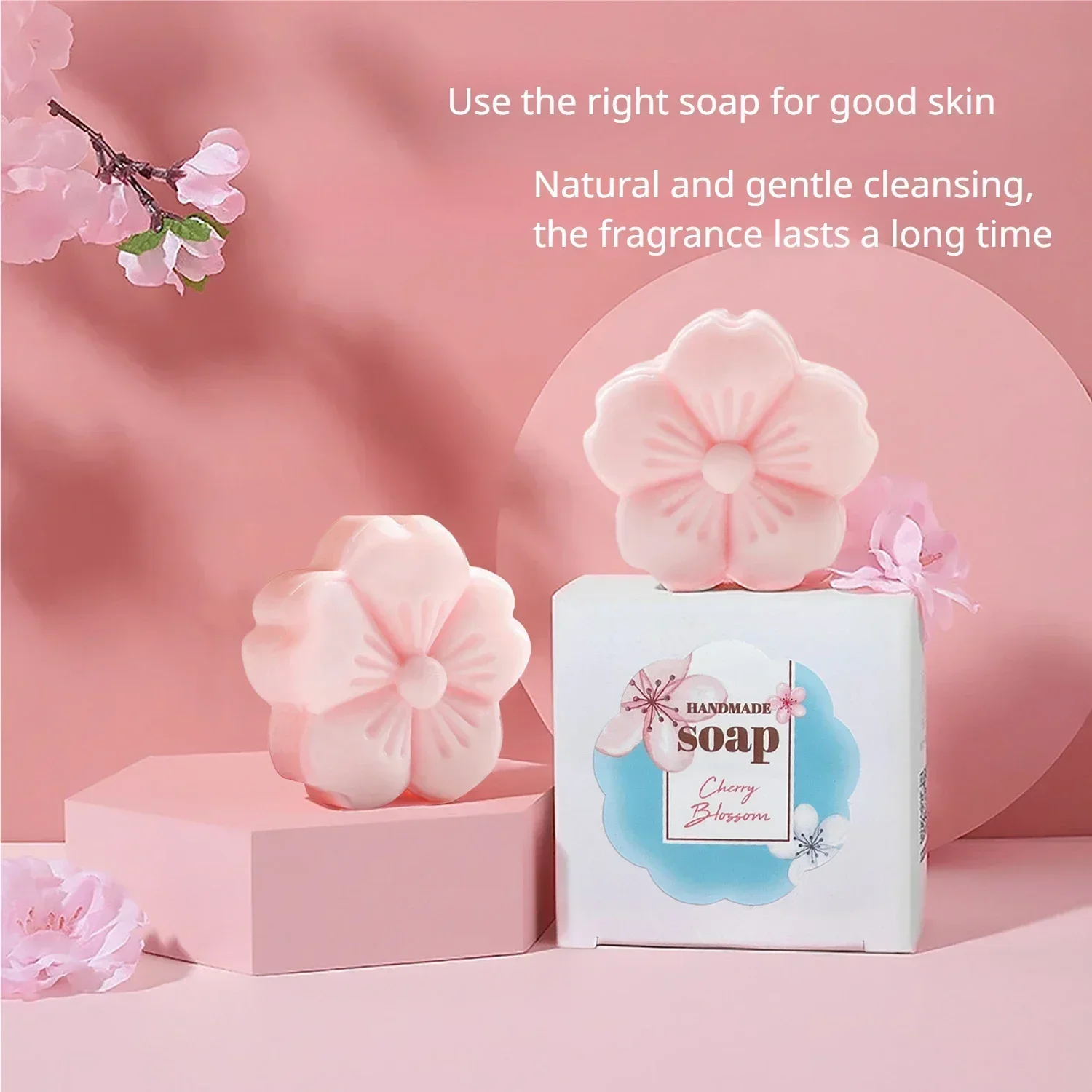 Plant essential oil cherry blossom soap refreshing fragrance bath soap face wash and makeup removal soap