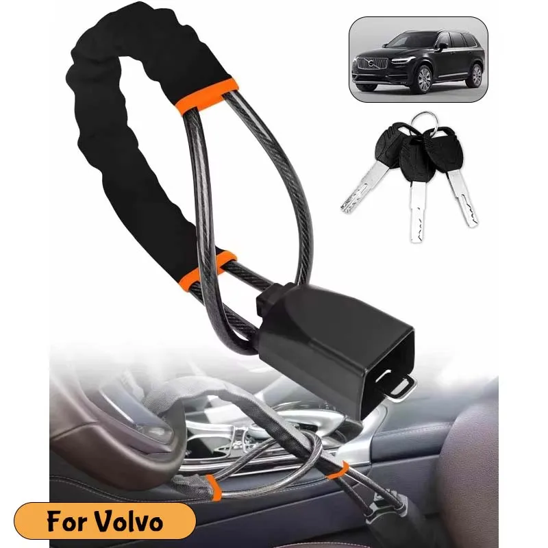 For Volvo Car Steering Wheel Lock Steel Rope Anti-Theft Lock With Seat Belt Socket Vehicle Security Locking System
