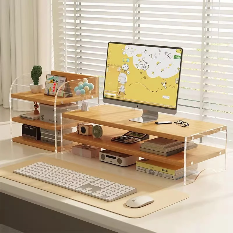 Acrylic Monitor Stand Desk Riser Computer Screen Shelf Desktop Storage Organizer for Office Desk Home Space Saving