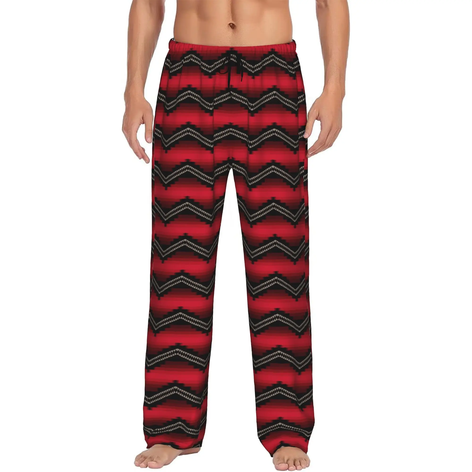 Custom Zigzag Pattern Native Western Aztec Pajama Pants Sleepwear for Men Elastic Waistband  Sleep Lounge Bottoms with Pockets view 2