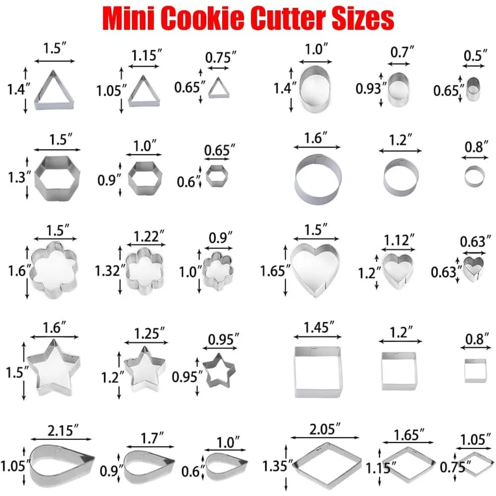 30Pcs Mini Cookie Cutter Set with Box, Small Stainless Steel Veggie Cutters, Polymer Clay Cutters for Kids