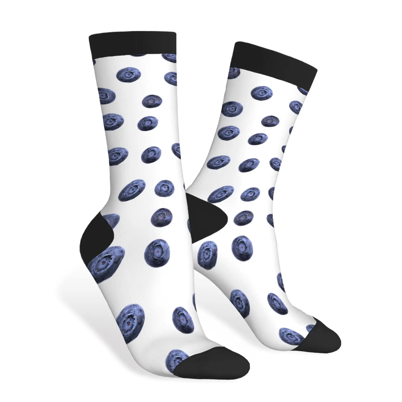 Blueberry Funny Socks Blue Berries Fresh Blackberry Fruit Summer Pattern Novelty Casual Crew Socks Contrast Color Design