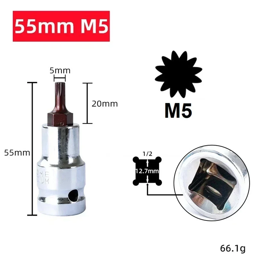 1pc Torx Socket Wrenches 1/2 Inch Drive Head Torx Screwdriver Sockets Bits Hex Shank Screwdriver Bit Hand Tools M5 M6 M8 M10