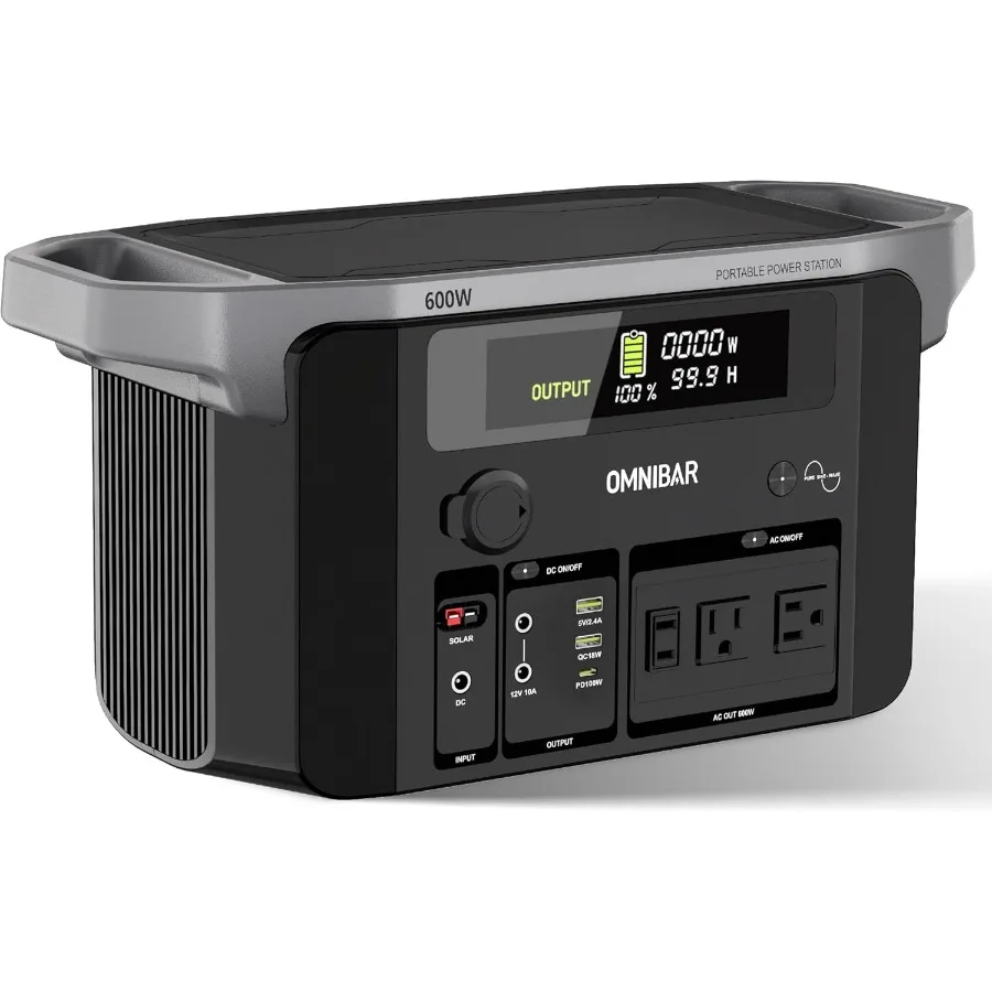 Estação de energia portátil 600W 655Wh 182 000mAh Gerador solar com saída USBC de 100W 120V Tomadas CA de onda senoidal pura para exterior C