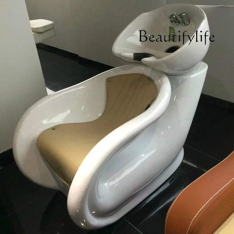 Seated shampoo bed Special fiberglass flushing bed for barber shop Hair salon Half lying punch bed Hair salon