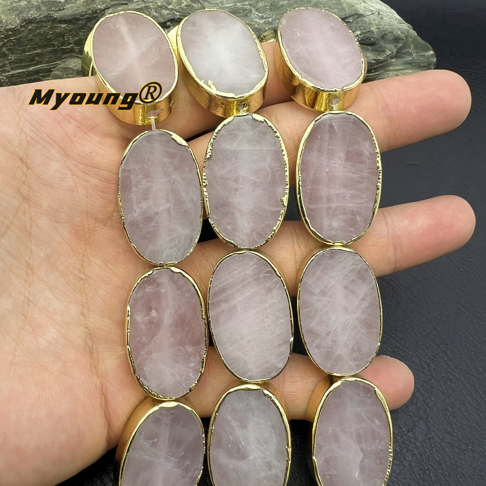 20x30MM 11PCS Large Waterdrop Shape Natural Rose Quartzs Crystal Slice Pendant Beads MY230802