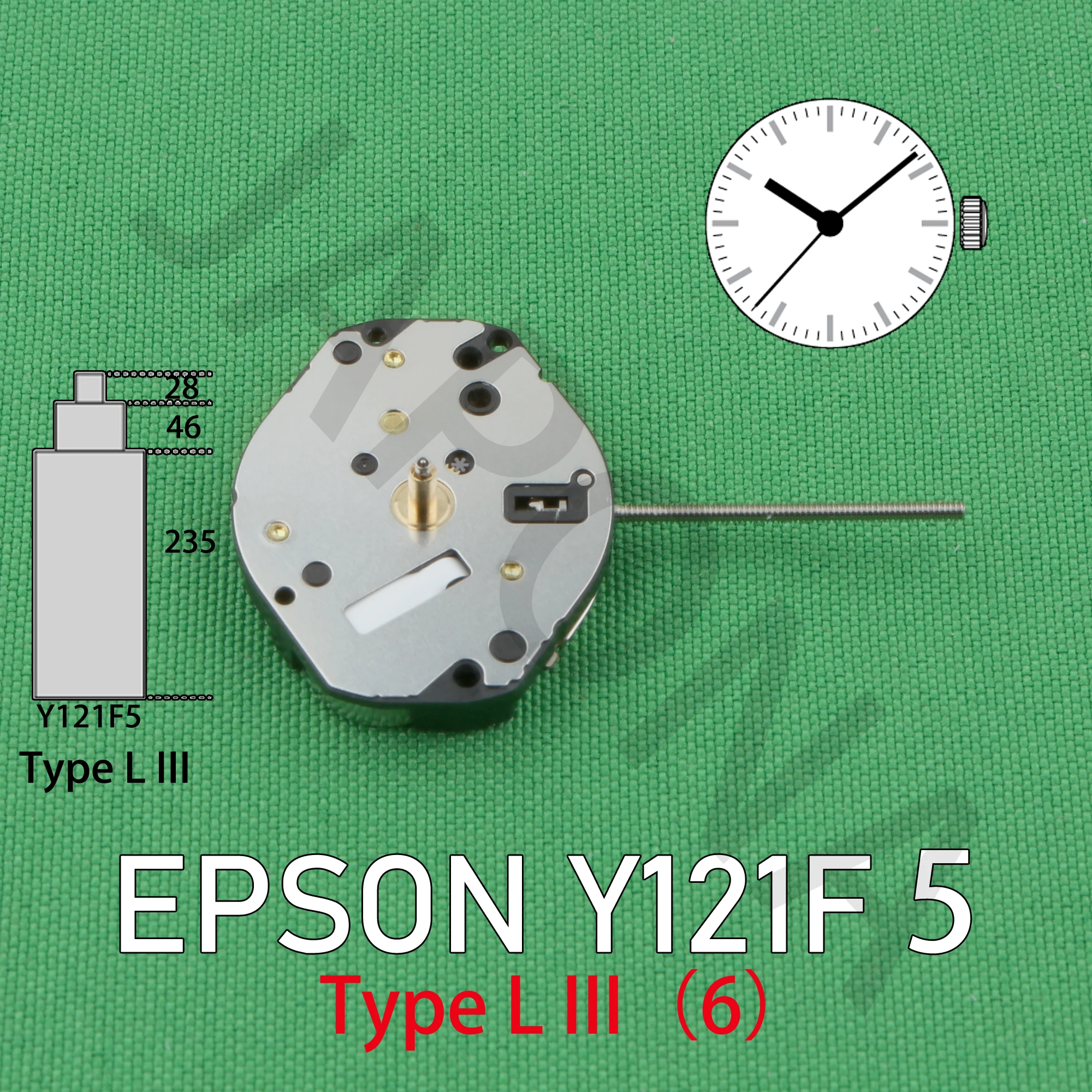 حركة ساعة كوارتز ، أنبوب أطول ، S.EPSON CORP NO JEWELS ، الرقم المكتوب لاحقًا هو 6 ، Y121F5