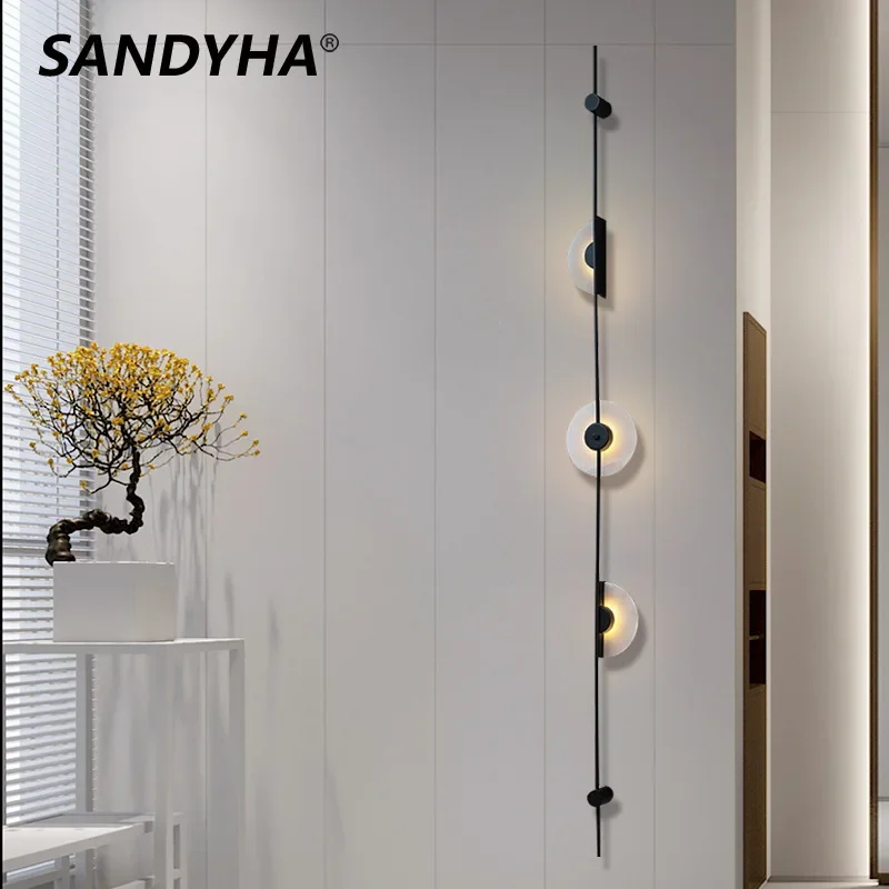 

SANDYHA Nordic Long Strip Wall Lamps for Living Room Marble Design LED Lights The Hotel Lobby Lighting Villa Bedroom Decoration