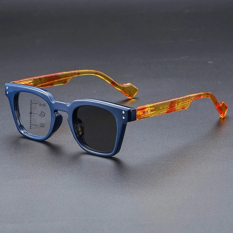 Men's Fashionable Photochromic Multifocal Presbyopia Glasses Unisex Square-Frame Fashionable High-Definition Reading Glasses+4.0