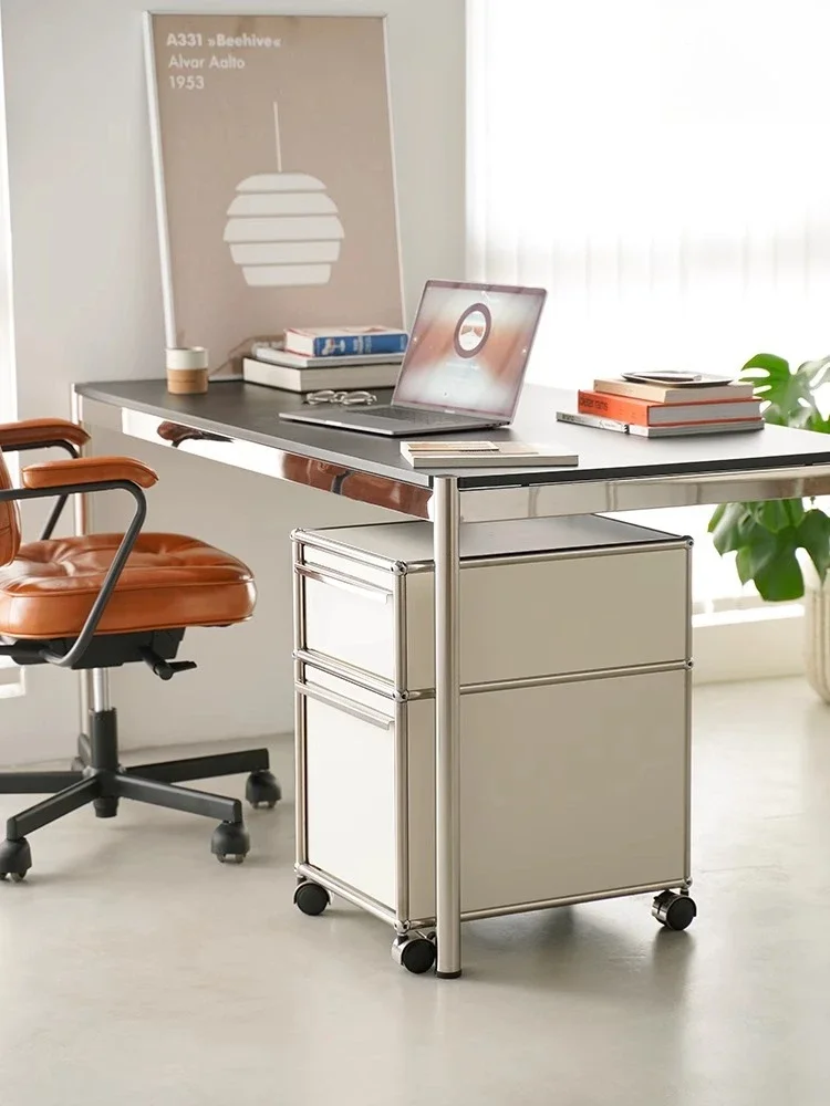 Medieval Office Stainless Steel Mobile Drawer Cabinet Modern Simple Storage Bedside Table