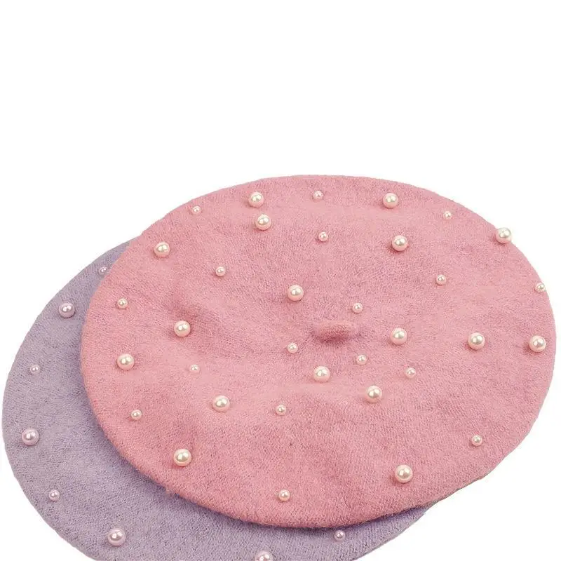 パールウールベレー帽つばなしレトロ帽子画家ドームハット多用途パンプキンニット帽子女性ボンネットリュクスゴロコルテイズラナ4m823