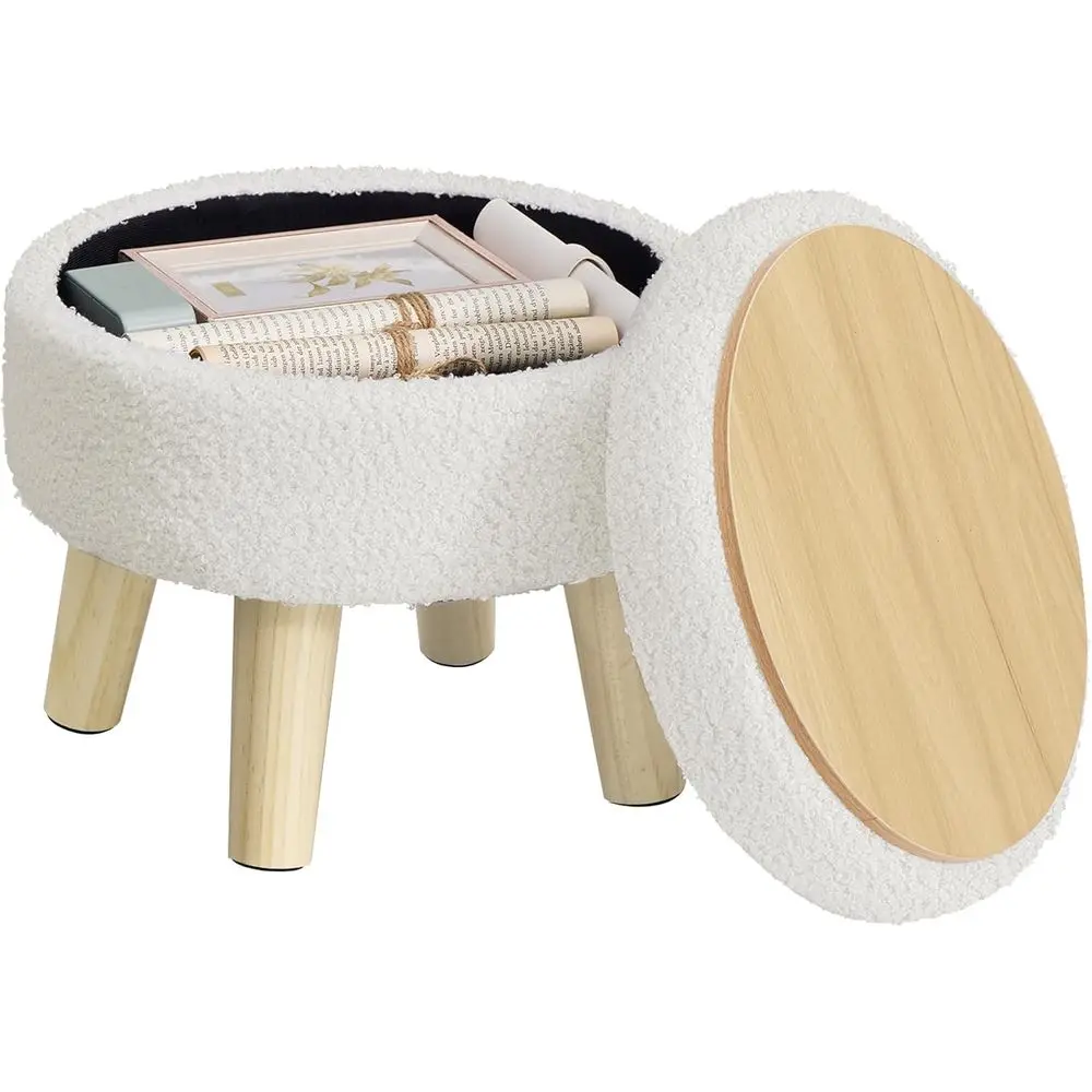 

Storage Ottoman, oot Stool, Round Ottoman with Padded Seat, oot Rest with Wood Legs, Small Table, or Hallway, Living Room, 12.2