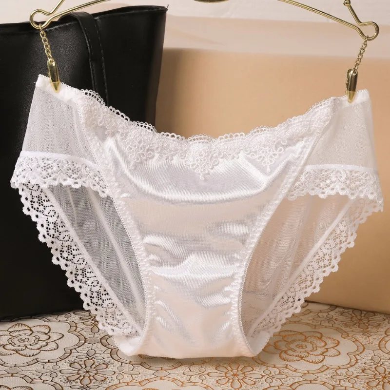 Ladies Lace Fashion Briefs Transparent Thin Underpants Cotton Crotch Low Waist Panties Intimates Elasticity Breathable Lingerie