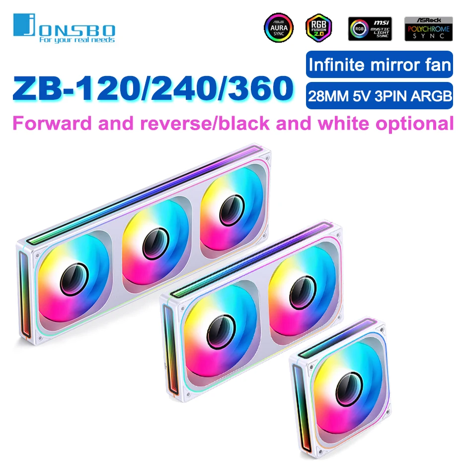 JONSBO ZB-120/240/360 Case Fan 12CM ARGB Desktop Computer Cooling Fan Conjoined Structure Cold Exhaust Fan