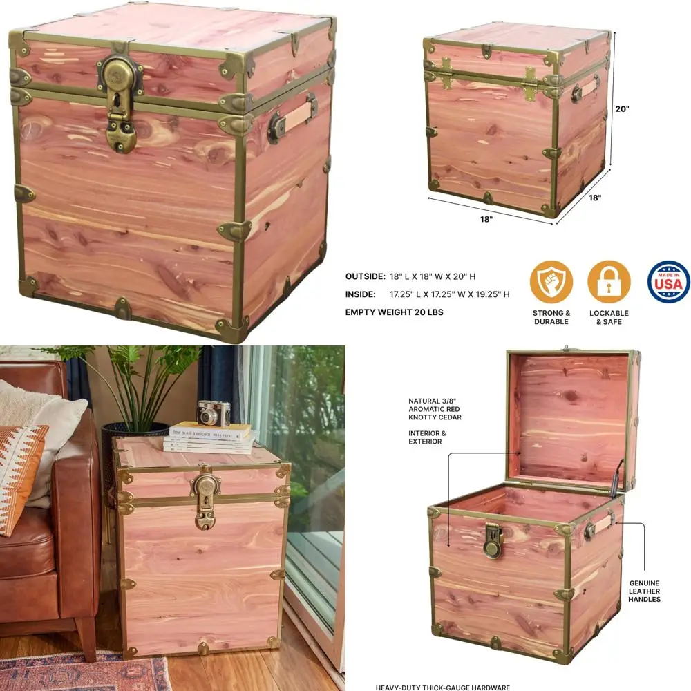 صندوق تخزين Cedar Chest Knotty Cube مقاس 18 × 18 × 20 - أجهزة نحاسية عتيقة، طاولة قهوة، نهاية صندوق السرير، حل تخزين متعدد الاستخدامات #1