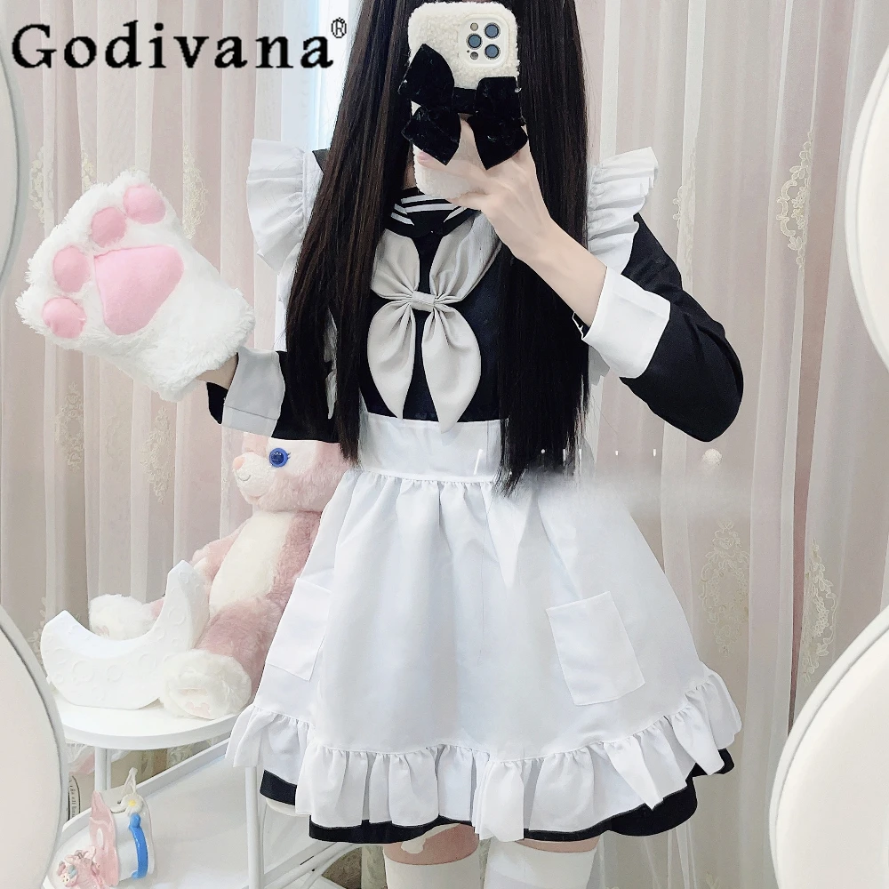 

Japanese Academy Sailor Suit Cos Maid Suit Navy Collar Long Sleeve Lolita Skirt Dresses