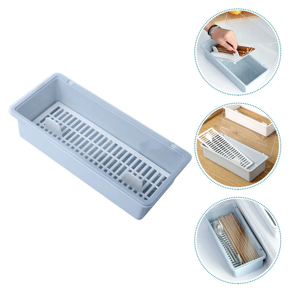 

Multifunctional Plastic Chopstick Storage Box Dustproof Drain Rack For Kitchen Sink Bay Window Blue Cutlery Holder Ventilated