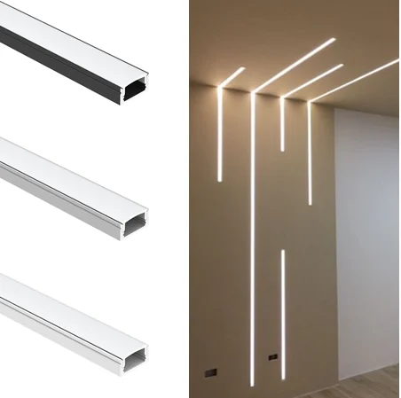 Cubierta difusa de canal de carcasa de extrusión, aleación de aluminio 6063, accesorios para tira de iluminación de pared de armario, perfiles Led de aluminio