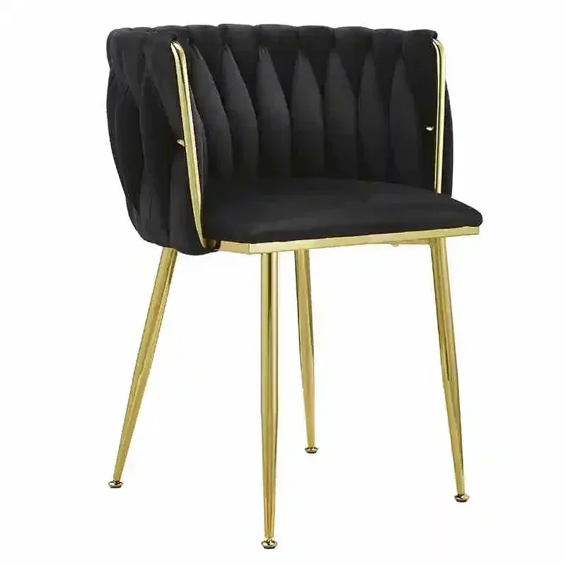 Velvet Dining Chairs Modern Nordic Dining Chair with Golden Metal Legs, Woven Upholstered Dining Chairs Living Room Minimalism