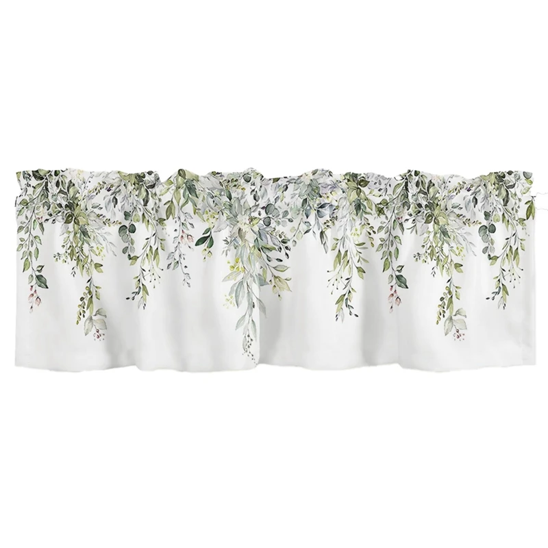 Sage Green Curtain Valance For Windows Watercolor Eucalyptus Leaf Rod Pocket Valance Window Treatments Plant Leaves Easy To Use