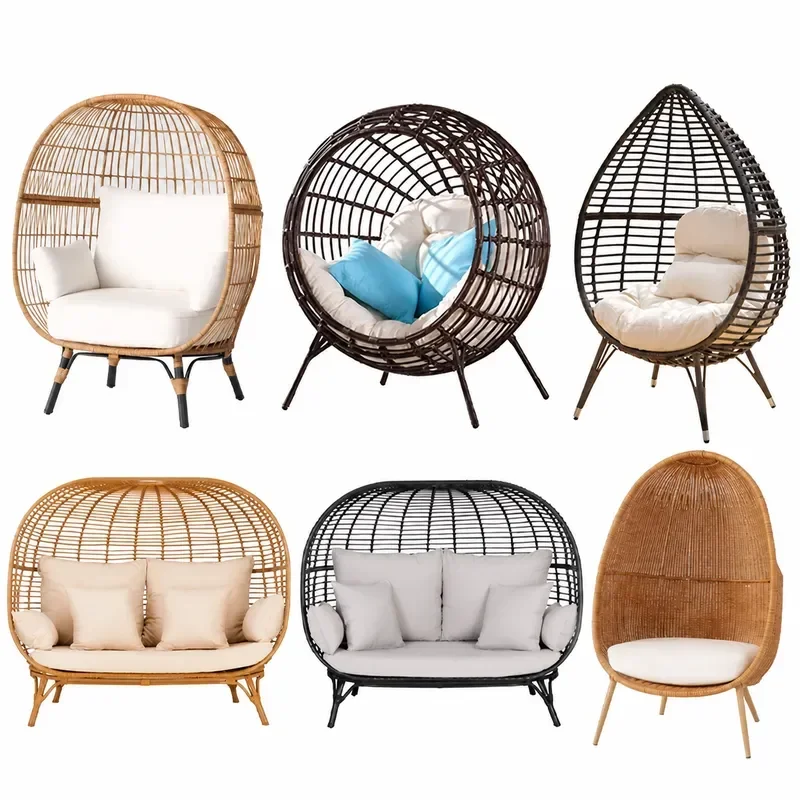 Outdoor Rattan Hanging Chair Swing Single Sofa Leisure Bird Cage Style Garden Courtyard Patio Hammock Seat with Stand