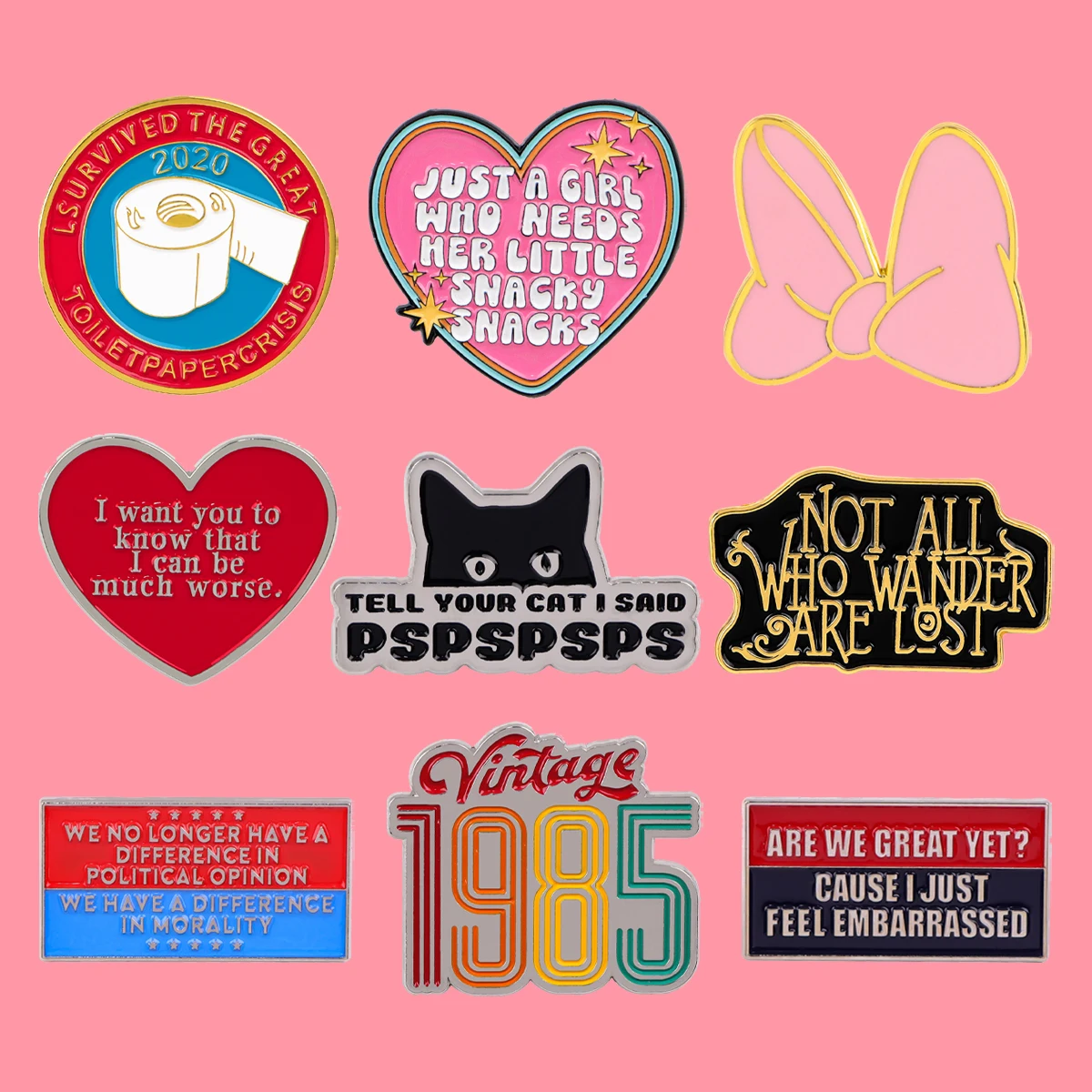 Black Cats Enamel Pins Love Bow Quotes Pin Retro1985 Women's Brooch  Badge on Backpack Costume Accessories Fashion Jewelry Gifts