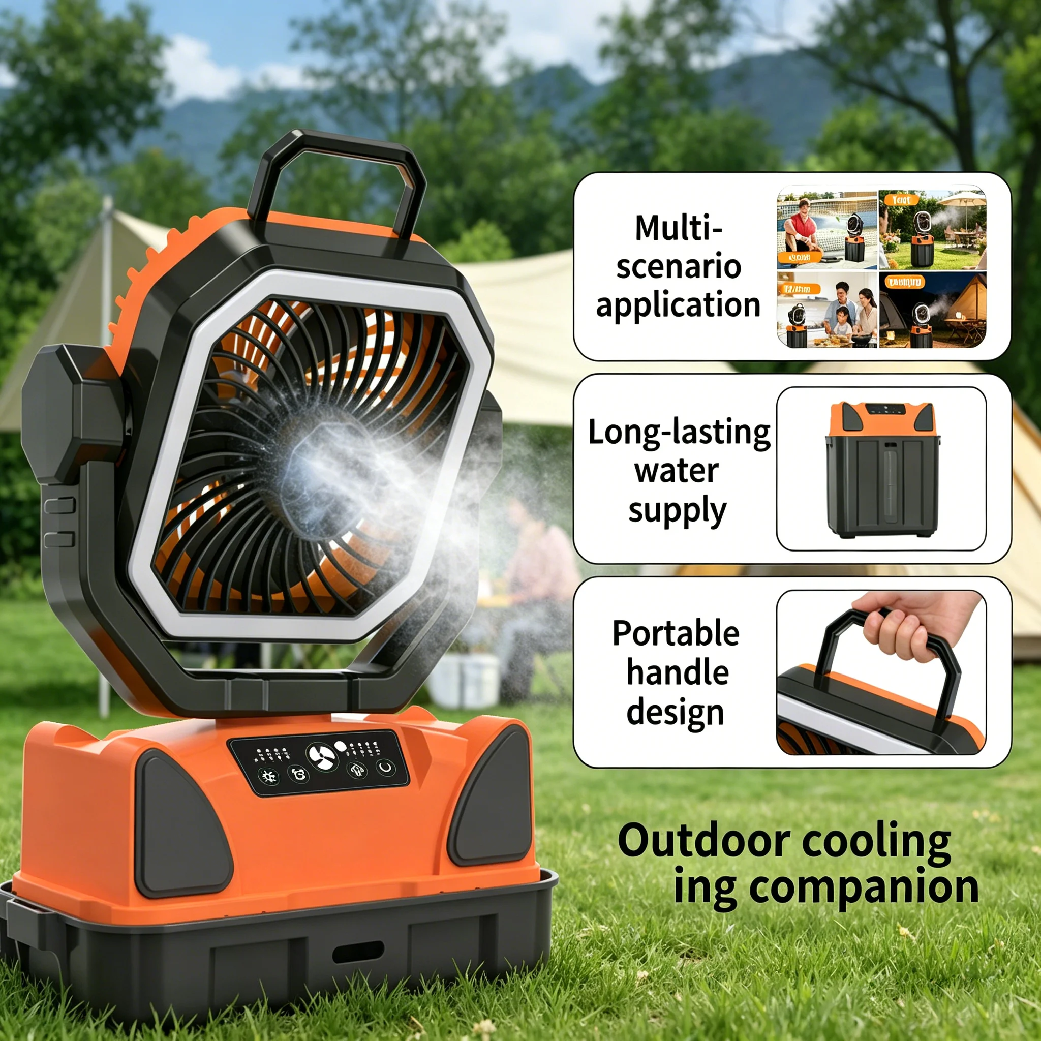 30000mAh Spray Camping Fan with Remote Control and 38H Max Runtime – Outdoor 6L Water Tank 4Nozzle Mist Spray Fan for Fishing view 3