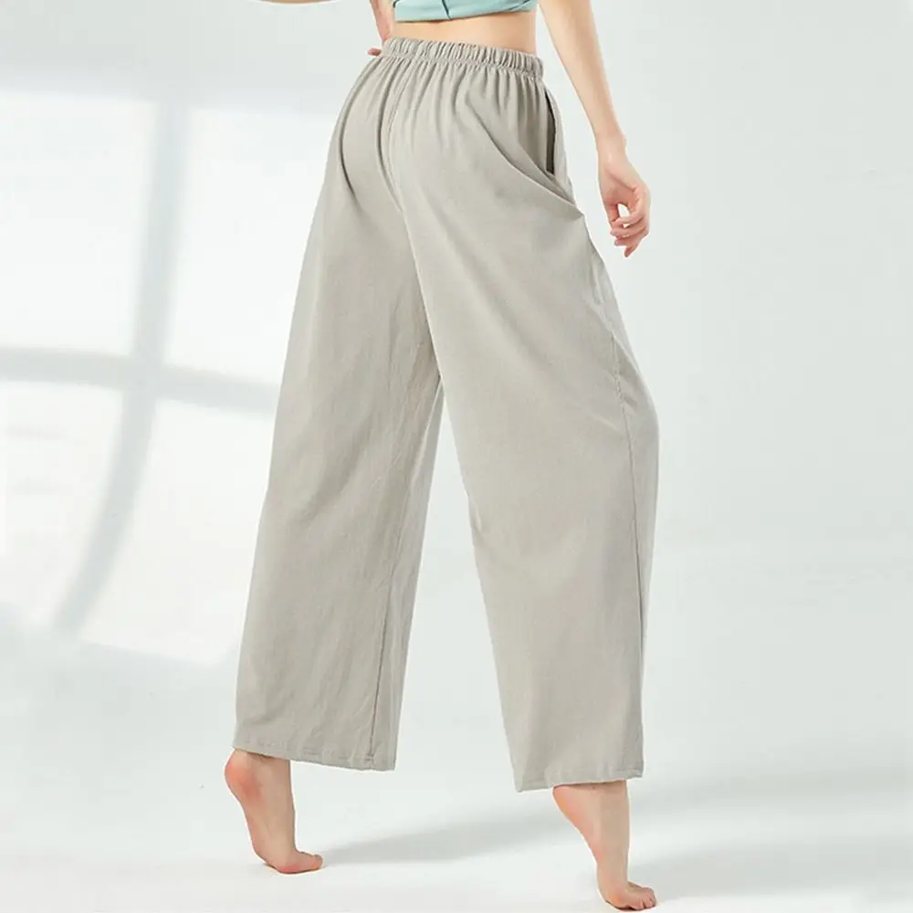 

Fashion Cotton Dance Pants Side Pocket Loose Sports Pants Elastic Waist Drawstring Wide Leg Pants Dance