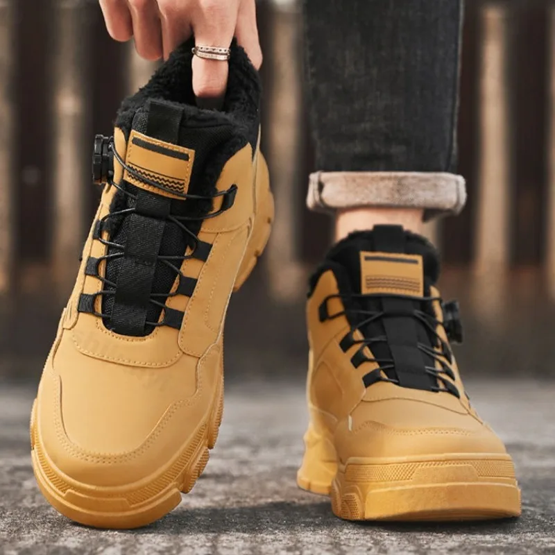 

2025 Winter Men's Concise Warm Velvet Low Top Thick Soled Boots Fashion Versatile Plush Comfortable Non Slip Chunky Cotton Boots