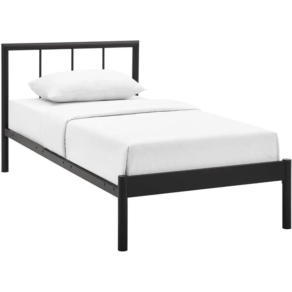 إطار سرير مزدوج بمنصة المزرعة المعدنية من Modway Gwen Steel مع لوح رأسي باللون البني #4