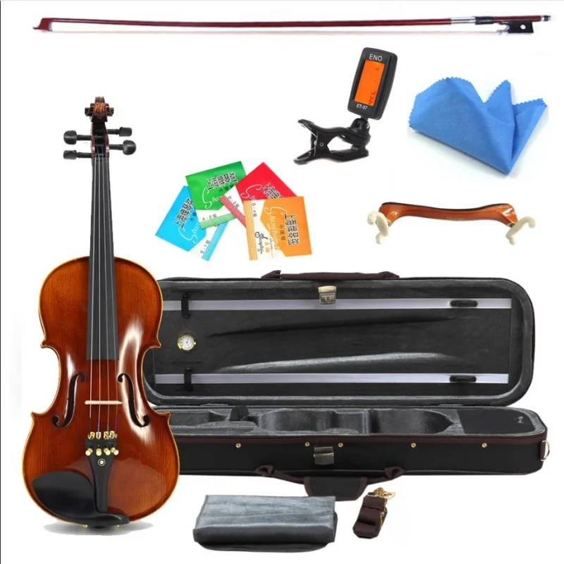 TONGLING Handmade Advanced Violin Oil Varnish Nature Flamed Maple Profession Violin 4/4 Spruce  Ebony Parts with Bow Case Tuner