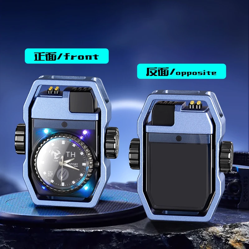 Metal True Watch Gyroscope Double Arc Pulse Windproof Charging Lighter Cool LED Colored Light Fashionable USB Electric Lighters