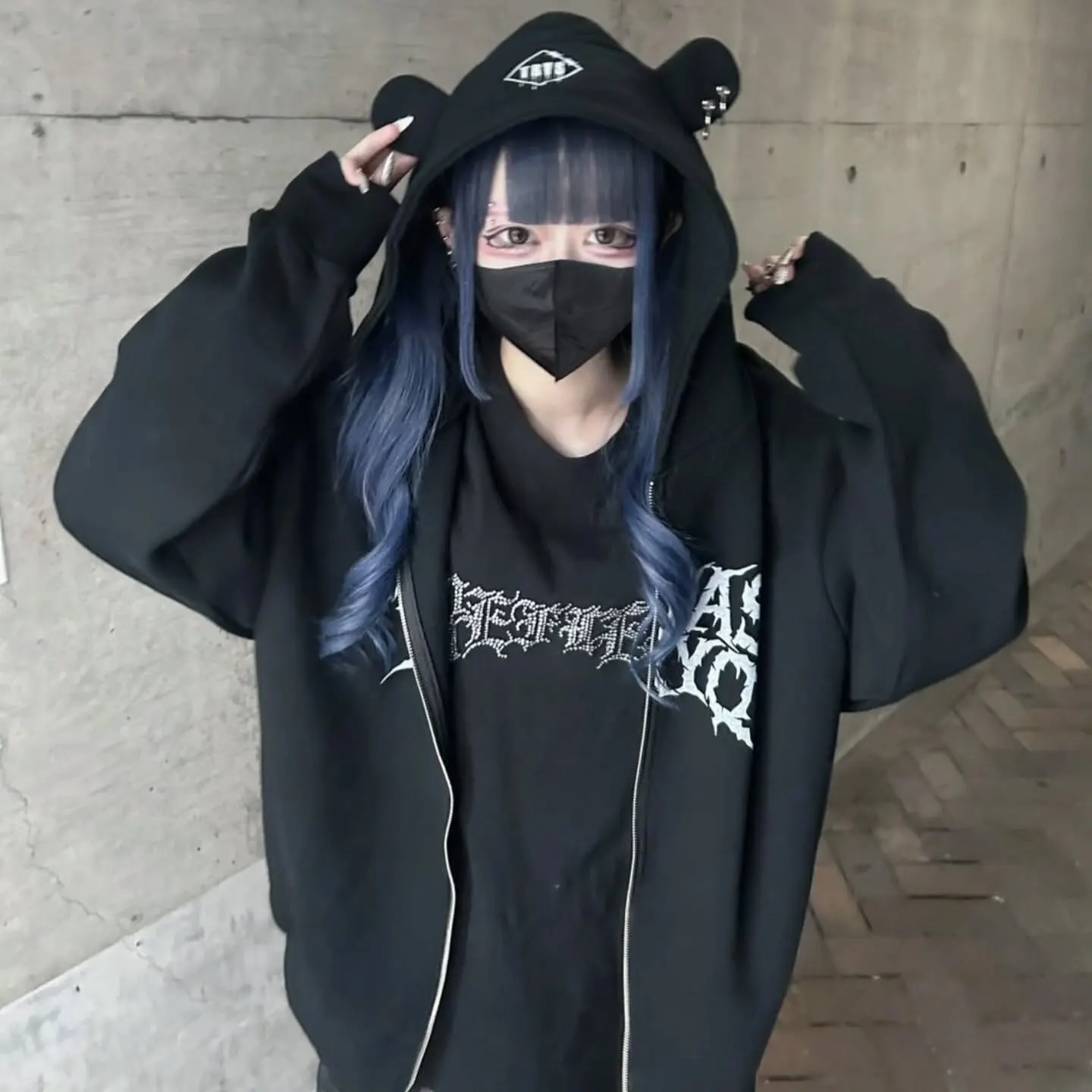 Original Design Subculture Dark Punk Loose Casual Versatile Sweatshirt with Bear Zipper Hooded Sweatshirts Jacket Y2k