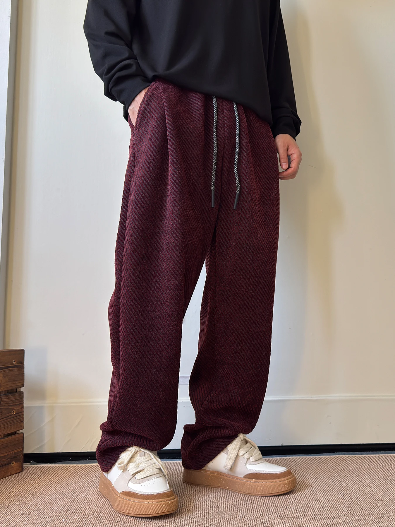 

American Style Thickened Casual Pants Men's Autumn Winter New Fashion Brand Texture Loose Wide Leg Sweatpants