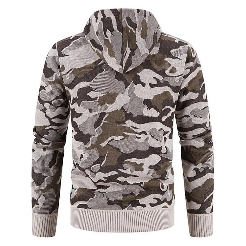 Winter Sweatercoat Men Fleece Hooded Cardigan Sweater Jackets Mens Thick Warm Knitting Coats Fashion Camouflage Sweatercoat Men