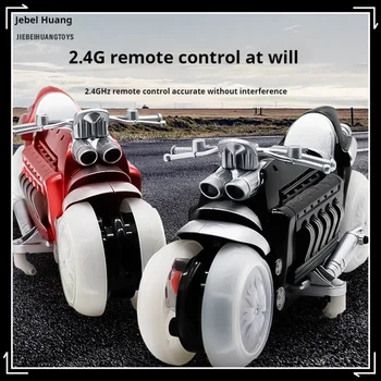 2.4g remote control 360-Degree rotating stunt motorcycle model electric light charging remote control car children's toy car gift