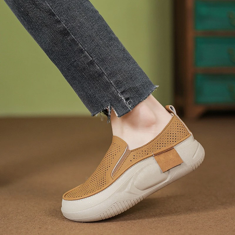 Hollow Loafers Women Sneakers Fashion Non-slip Women's Platform Sports Shoes Versatile Women's Breathable Slip-on Casual Shoes