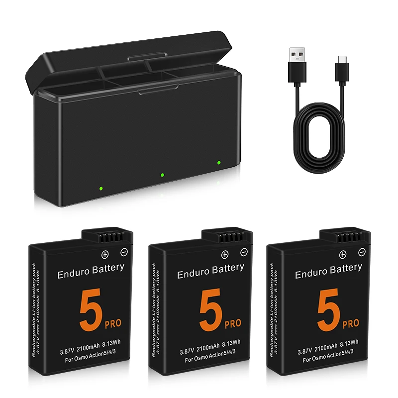 

2100mAh Rechargeable Battery + 3 Ports Fast Charger For DJI Osmo Action 5 Pro Action 4 Action 3