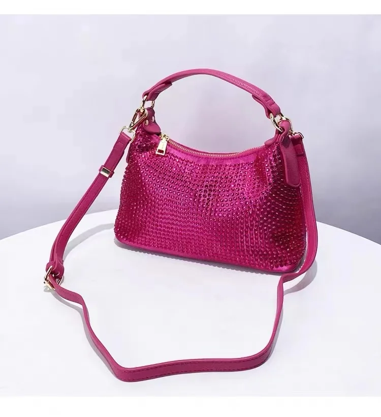 Luxury Satin Hobo Bag Women Fashion Handbag Glitter Shiny Diamonds Evening Bag Wedding Party Clutch Purse Shoulder Crossbody Bag