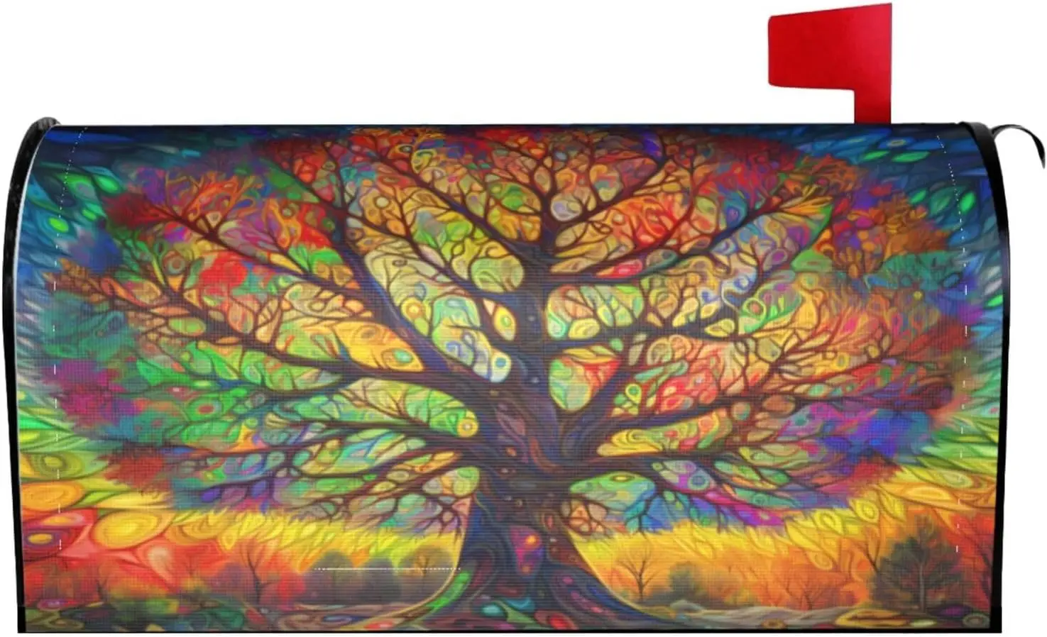 Hippy Pattern Mailbox Cover Hippie Colorful Tree Letter Box Cover Magnetic Mail Wraps Post Garden Decor 21x18 Inch