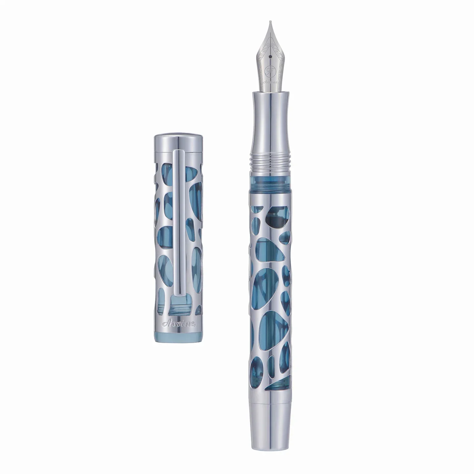 Asvine V169 Vacuum Filling Fountain Pen Gray=Silver Transparent Acrylic Hollow Carved EF/F/M Writing Pen Gift